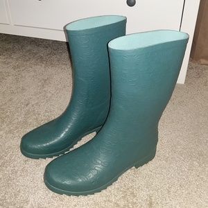 Ugg Short Wilshire Print teal/green rain boots-Sz9